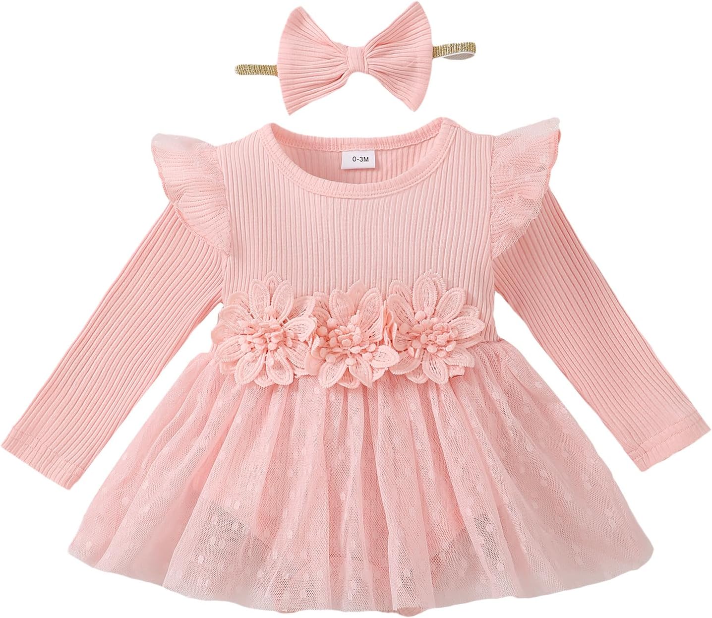 Newborn Girl Romper Dress Ribbed Knit Jumpsuit Flower Embroidery Tulle Bodysuit Cute Baby Girl Fall Winter Outfits Newborn Girl Romper Dress Ribbed Knit Jumpsuit Flower Embroidery Tulle Bodysuit Cute Baby Girl Fall Winter Outfits