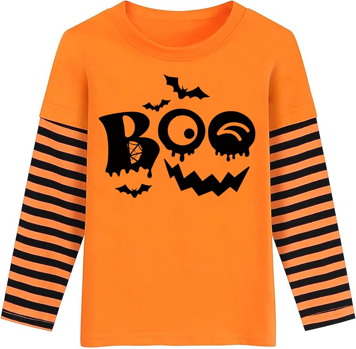 Kids Halloween Shirt Boys Girls Pumpkin Face Skeleton Ghost T-Shirt Glow in The Dark Long Sleeve Cotton Crewneck Tee