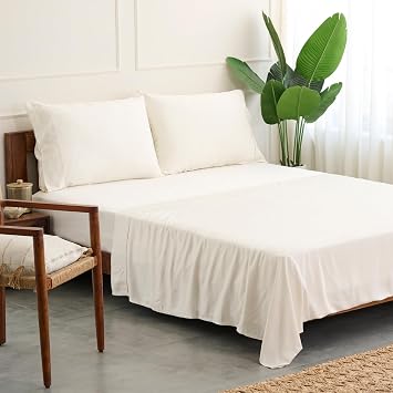 100% Certified Bamboo Twin XL Sheet Set| derived from Organic Viscose|Sateen Weave/High Cover Ratio 0.75|4 Piece Set|Gentle to Skin and Cooling|Ivory