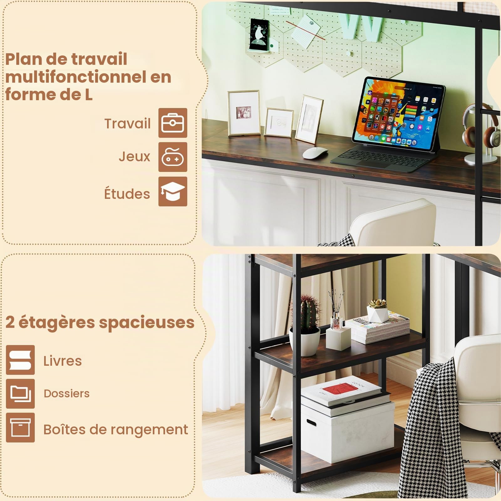 LIFEZEAL Lit Mezzanine 90x200 cm avec Bureau & 3 Etagères, Station de Recharge, Lumières LED, Lit Superposé 1 Place en Métal avec Barrière, pour Enfant, Adolescent, Charge 180 kg (Noir)