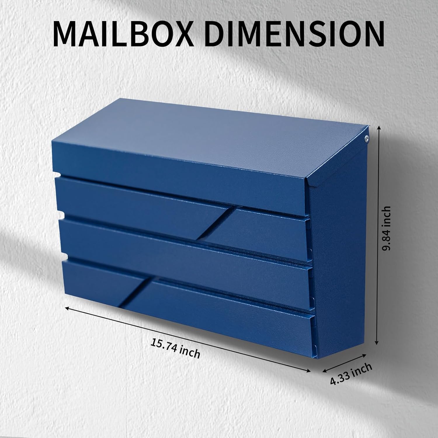Wall Mount Mailbox for House Outside, Large Capacity Mailbox Drop Box, Galvanized Steel and Rust-Proof Metal Post Box, 15.74"x9.84"x4.33", Blue, MD065