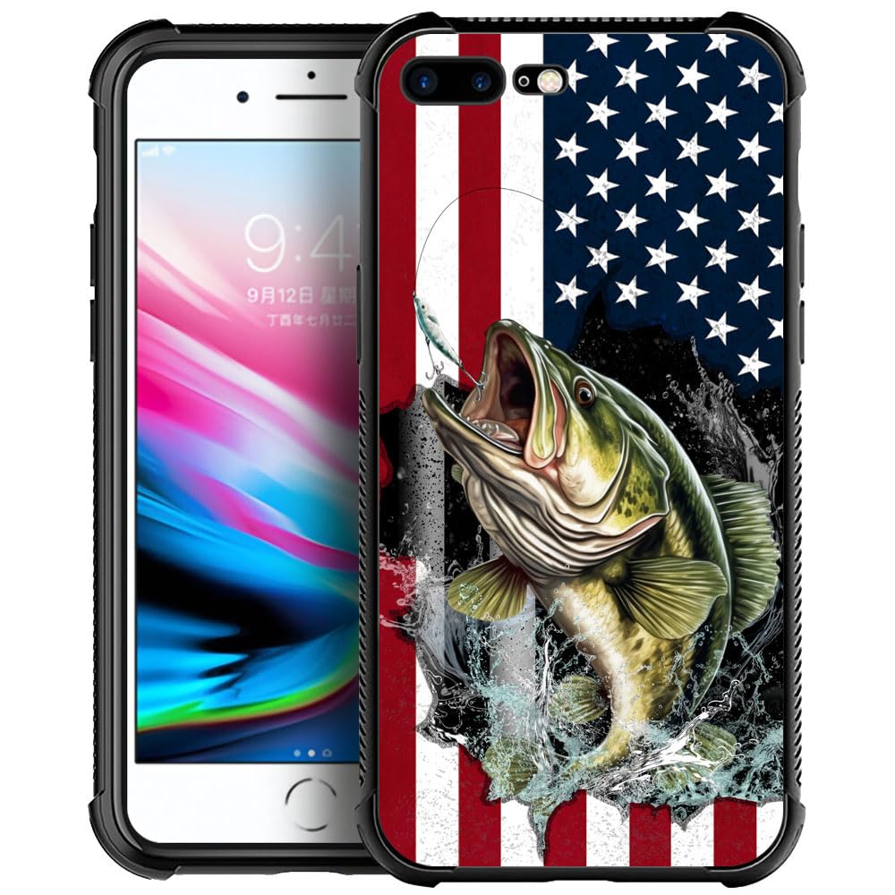DAIZAG Case Compatible with iPhone 8 Case,iPhone 2020 SE Case,Vital bass Fish American Flag iPhone 7 Cases for Man Woman, All-Round Protection Shockproof Anti-Scratches TPU Cover Case