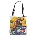 Racoon Riding a Shark - Funny Cringey Unhinged Tote Bag