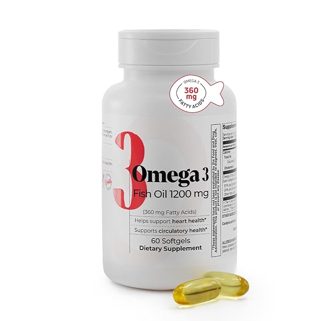 Fish Oil 1200 mg 360 mg Omega-3 Fatty Acids Supports Heart Health Circulatory Health and Cognitive Function Fish