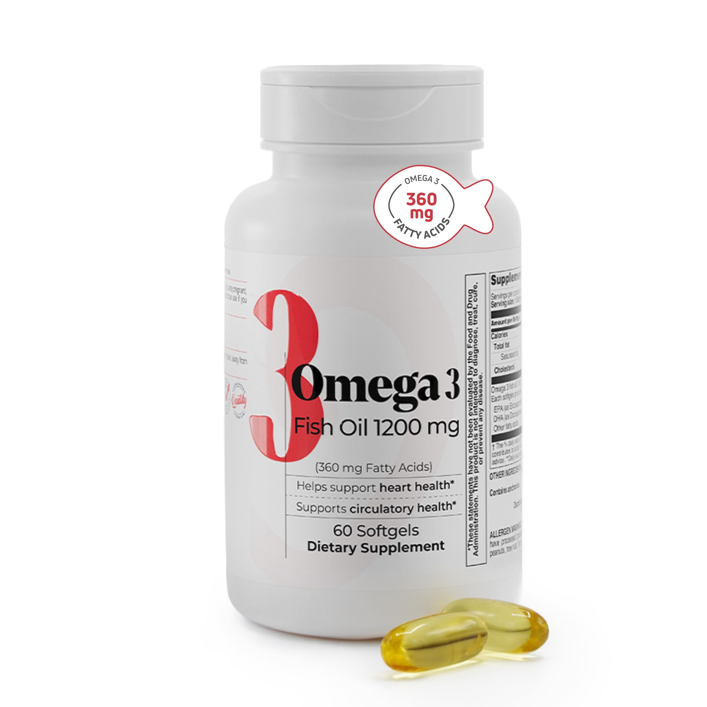 Fish Oil 1200 mg 360 mg Omega-3 Fatty Acids Supports Heart Health Circulatory Health and Cognitive Function Fish