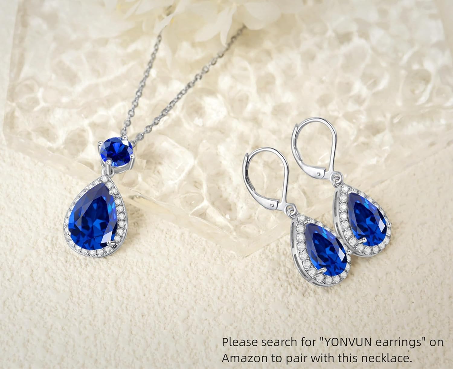 Crystal Zircon Pendant Necklace Plated 18k Gold Teardrop Oval Pear Gemstone Birthstone Jewelry Set Gift for Wife Mom Daughter Girlfriend Her - Image 5