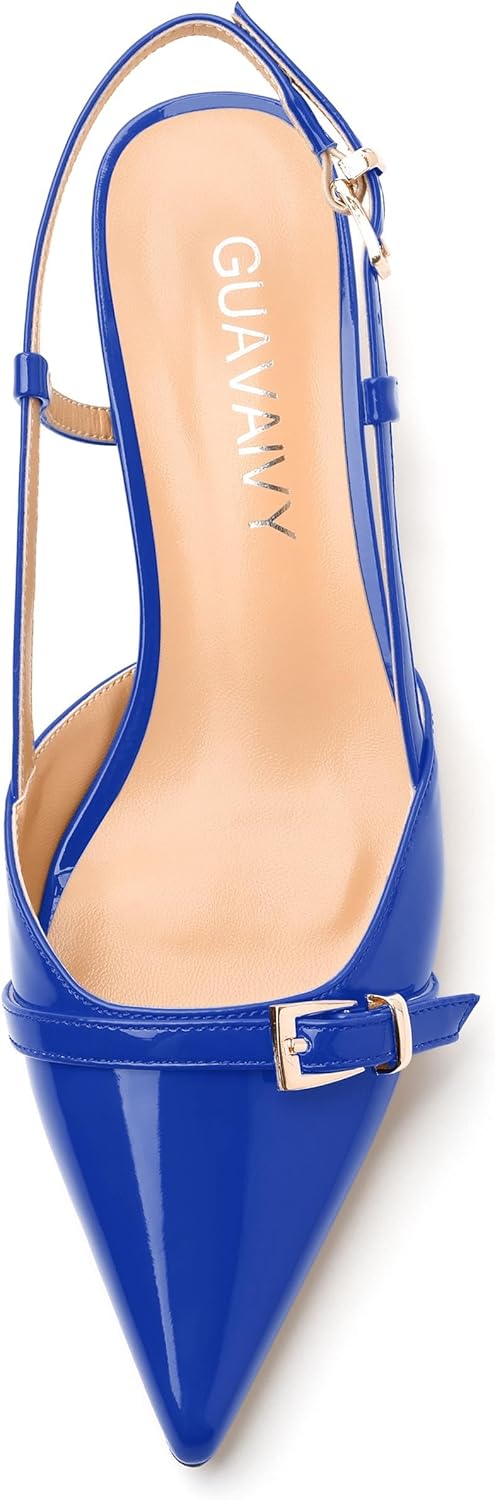 Women's Pumps, Closed Pointed Toe Slingback Heels, Ankle Strap Buckle Fashion Kitten Heel Shoes for Women Dress Party Wedding