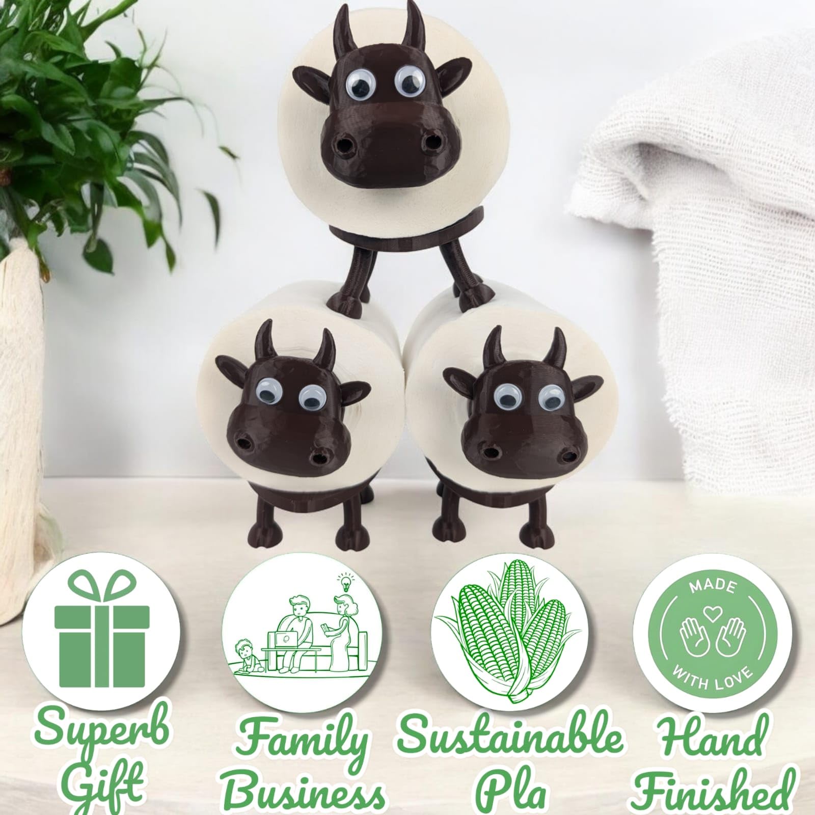 Dekorify Cow Toilet Paper Holder, Freestanding Black Toilet Roll Holder, Cute & Funny Bathroom Toilet Roll Stand - Image 2