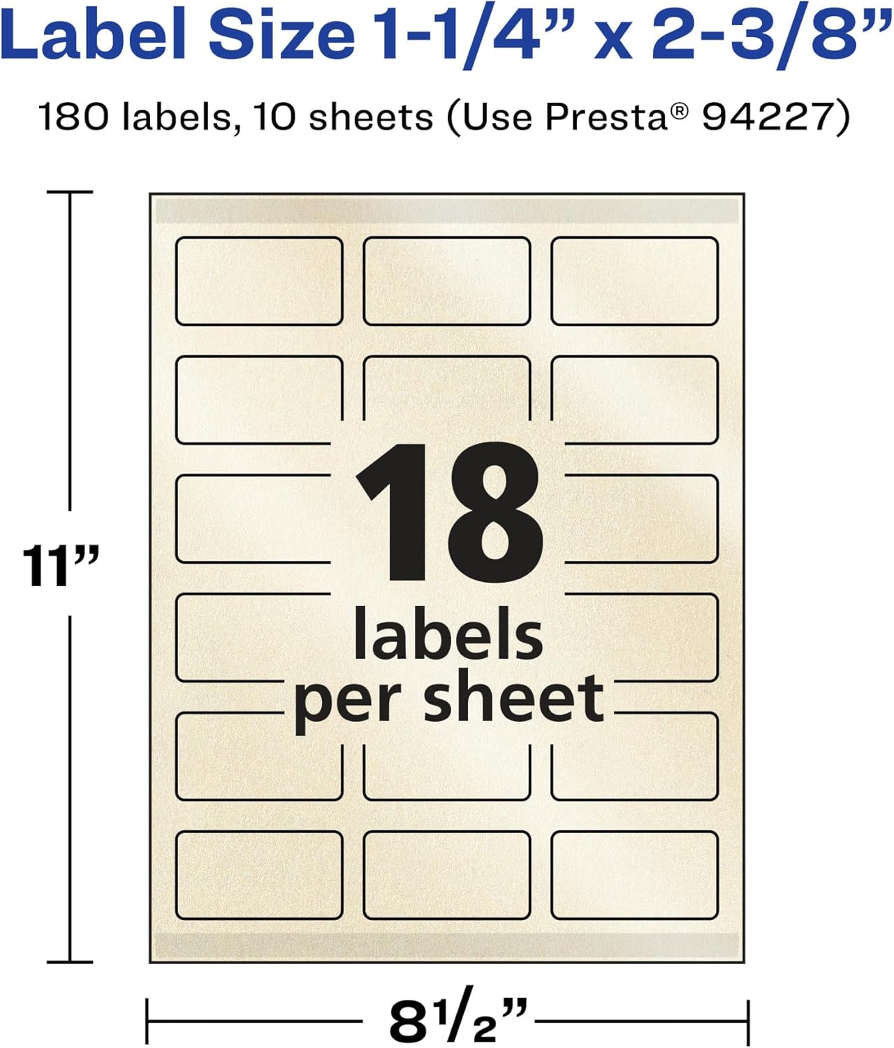 Avery Pearlized Ivory Rectangle Labels, Sure Feed Technology, Print-to-The-Edge, 1-1/4" x 2-3/8", 180 Pearlized Ivory Labels, Laser/Inkjet Printable