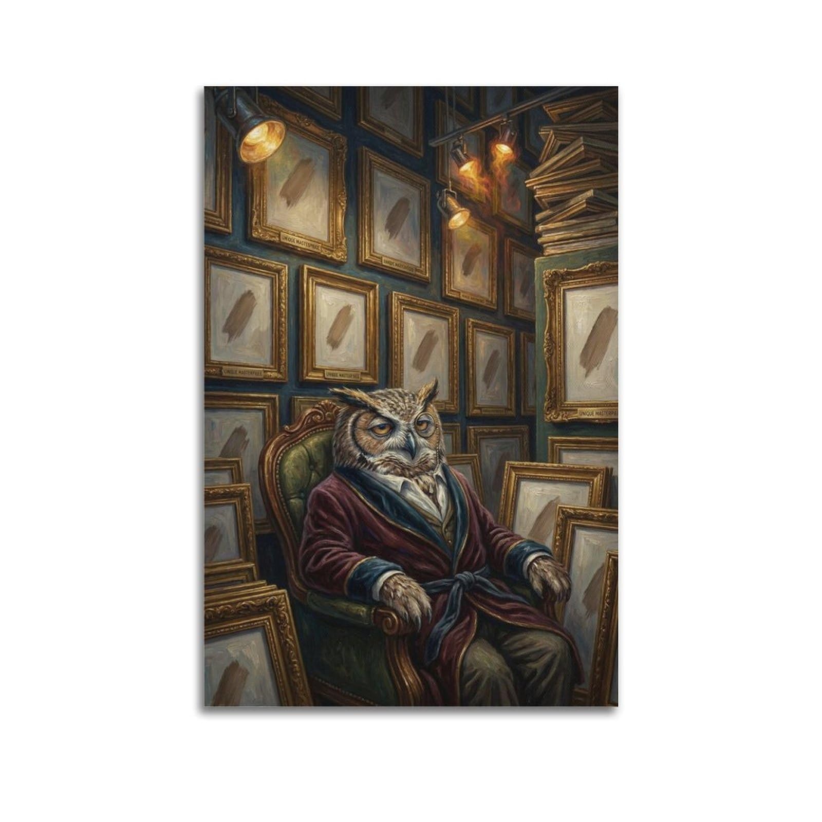 XKUGA Surreal Vintage Animal Poster Owl Empty Gallery Satire Modern Decorative Canvas Prints - Ideal Wall Art for Family, Man Cave, Game Room, Boys & Girls Bedroom 20x30inch(50x75cm)