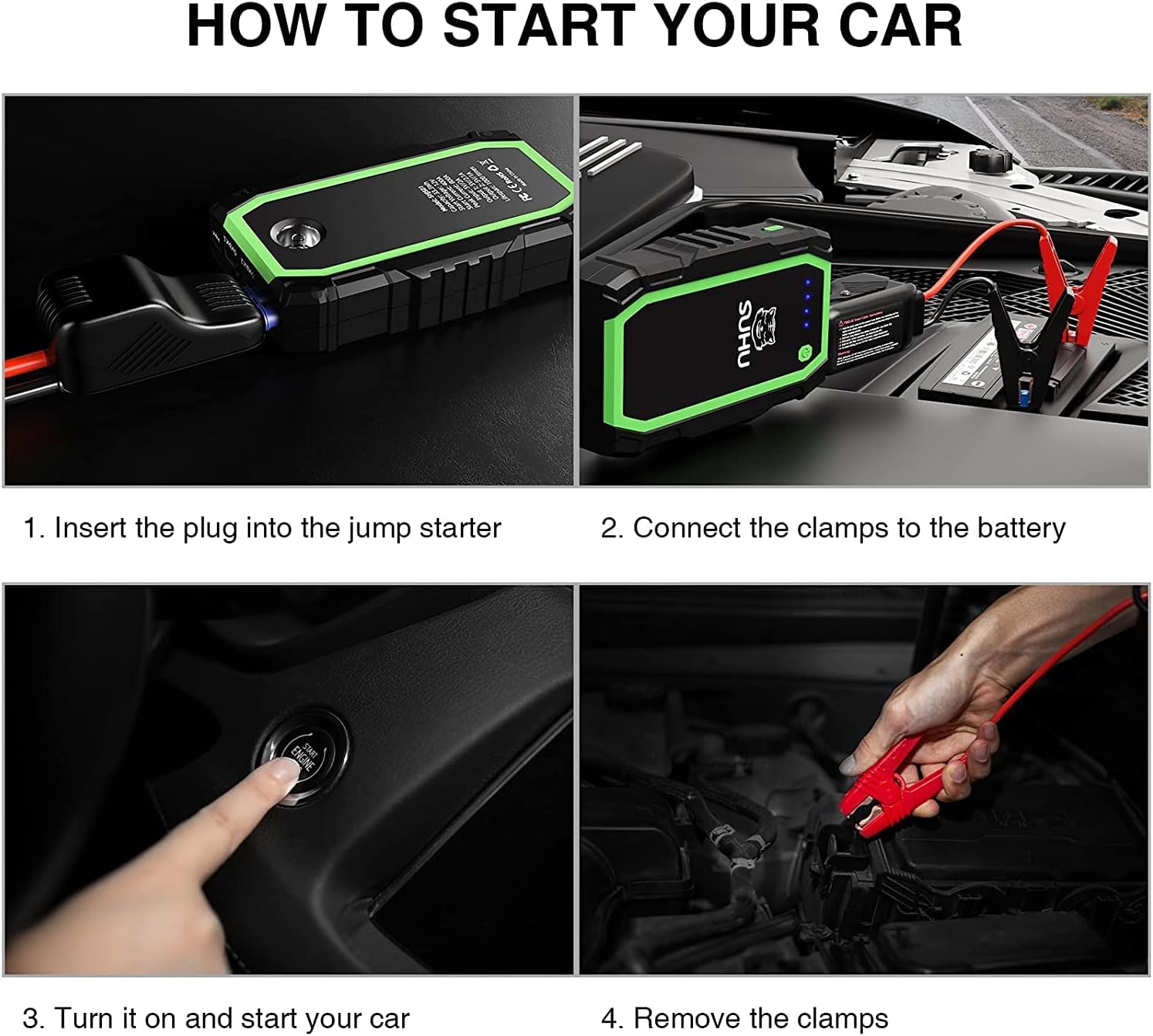 Buy Car Battery Jump Starter Portable, SUHU 800A Peak 12000mAh Safe