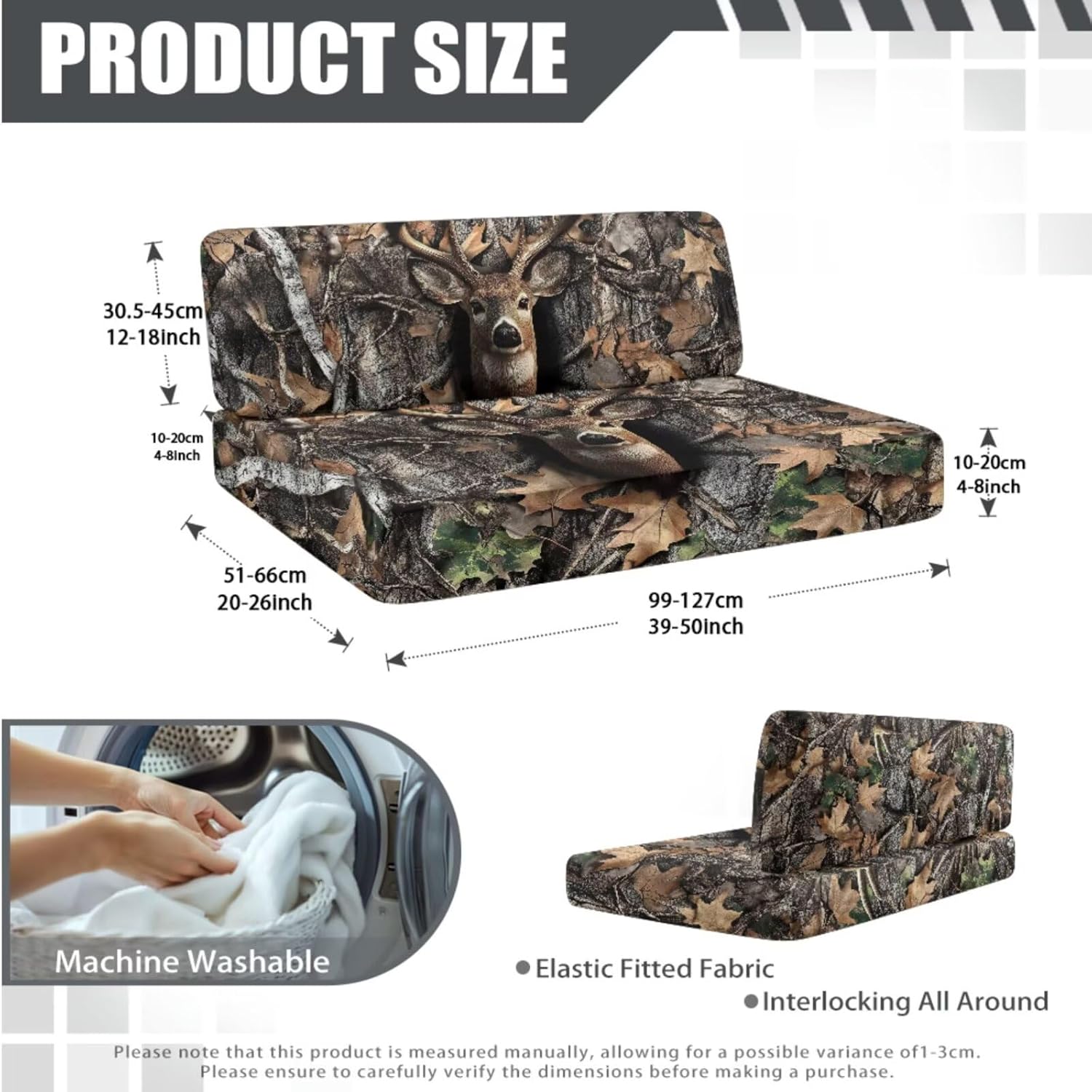 Deer Hunting Camo Pattern 4 PCS RV Dinette Cushion Covers Wear-Resistan Camper Seat Covers Dinette Booth Camper Cushion Slipcover Sofa Slipover for Travel Trailer Couch