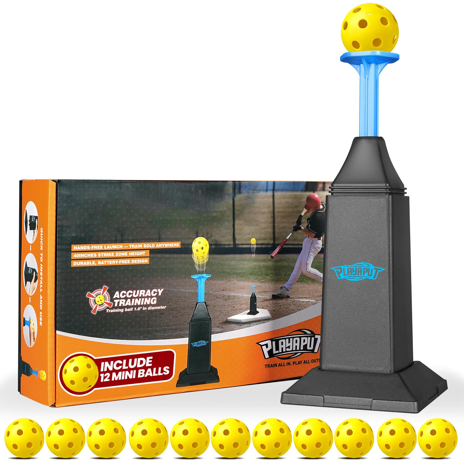 Machine à lancer portable pour baseball et softball, hauteur jusqu'à 101,6 cm avec 12 balles pour la pratique du swing sans lanceur, frappe, équipement d'entraînement de baseball
