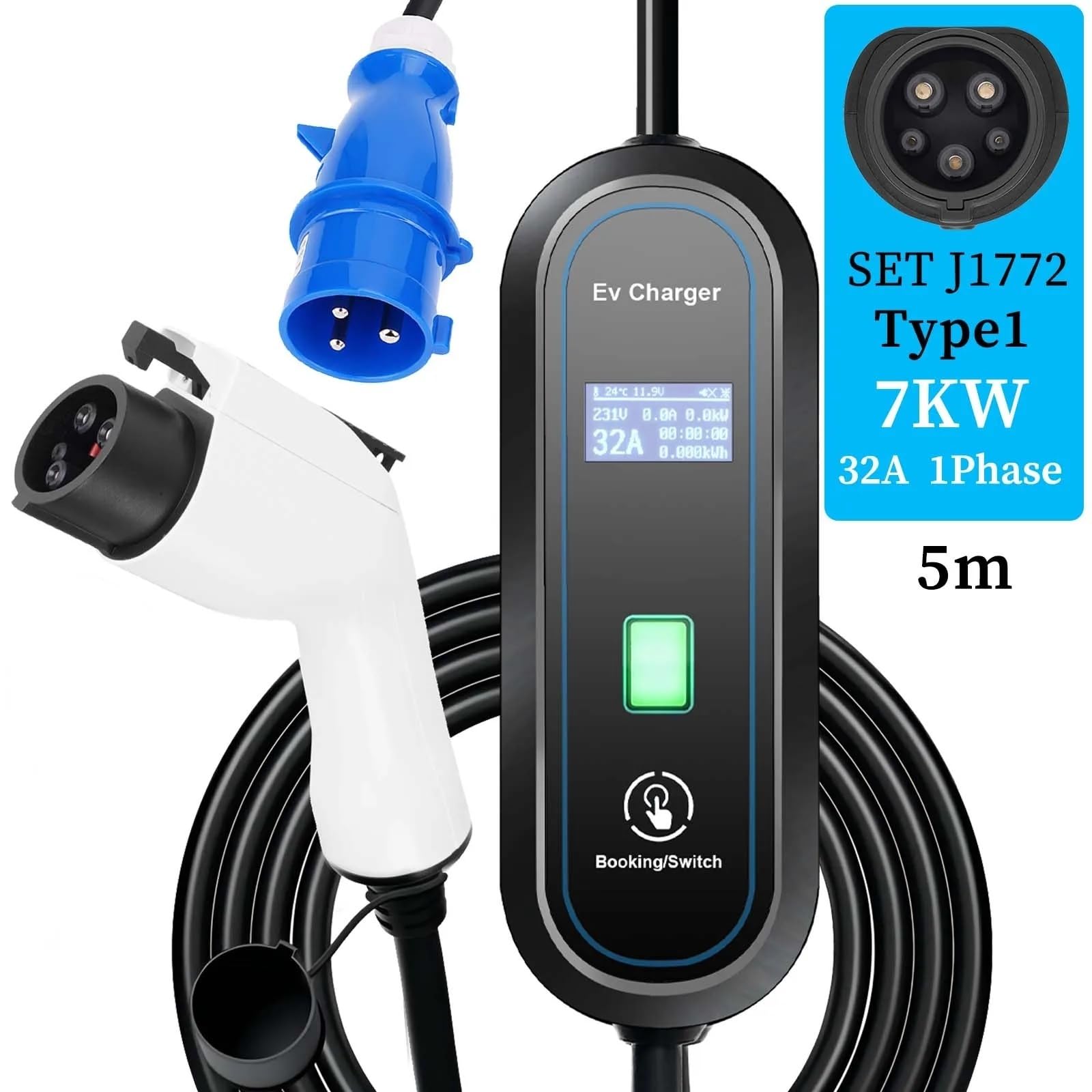 Amazon.co.jp: ポータブル EV 充電器 220V 7KW J1772 Type1