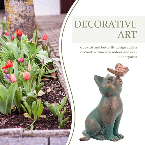 Miniatura 5 de Figuras en miniatura Estatua de gato de jardín, mariposa pegada en la nariz de gato, escultura conmemorativa de gato, figura conmemorativa de
