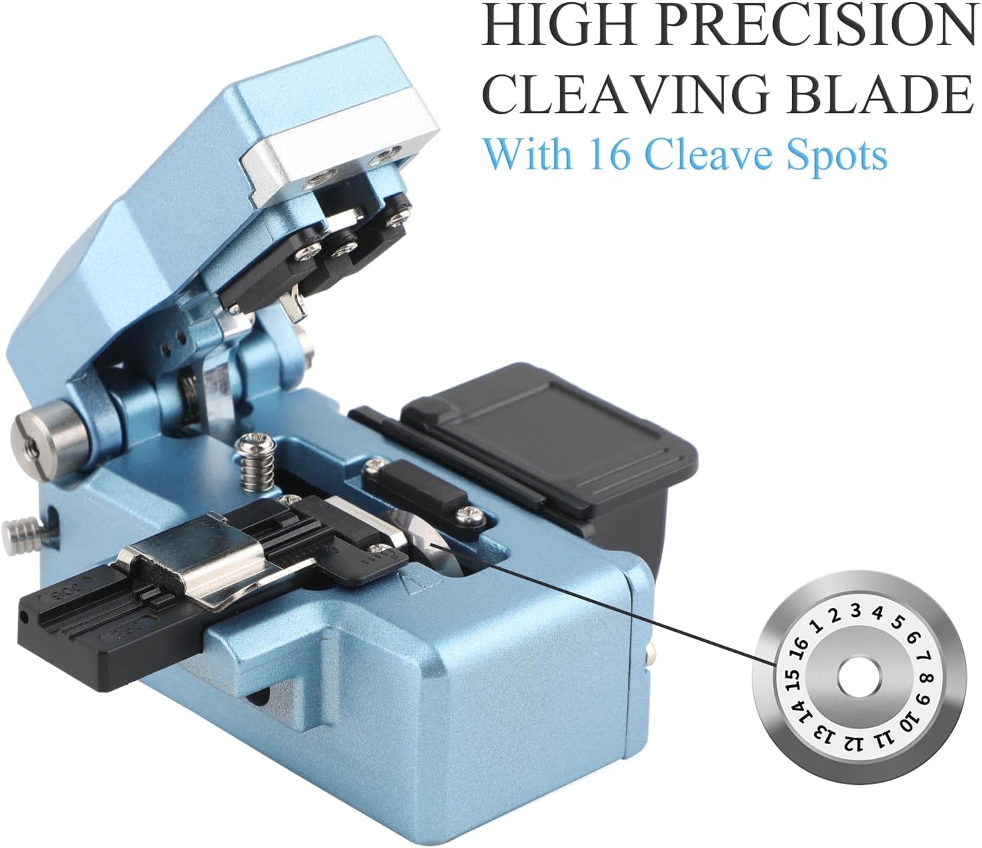 Optical Fiber Cleaver, High Precision One-Step FTTH Fiber Optic Cutter with 16-Port Blade 50000 Cleaves, with Scrap Collector, Blue