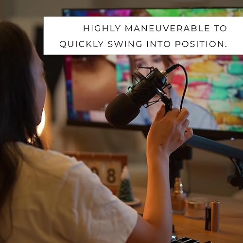 Miniatura 6 de HumanCentric Brazo de micrófono de perfil bajo, brazo de micrófono ajustable, soporte de escritorio ideal para oficina en casa, podcasts,