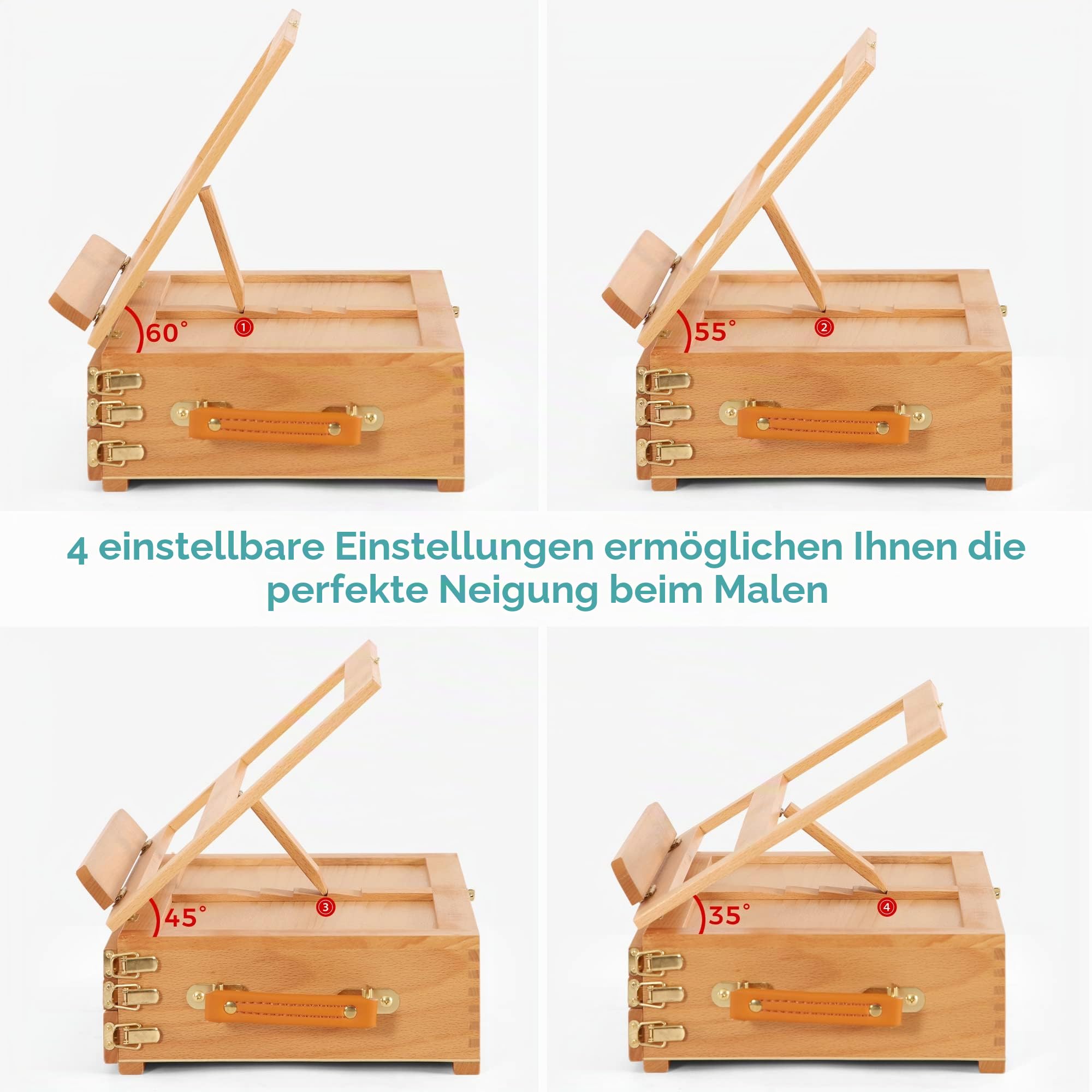 VISWIN Verstellbare Tischstaffelei mit 3 Schubladen, hochwertiger Tischstaffelei aus Buchenholz, tragbare Kofferstaffelei für Erwachsene, Künstler, Studenten