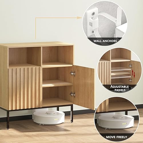 Miniatura 6 de Oxford - Armario de almacenamiento estriado, aparador buffet Credenza con puertas y estantes, consola decorativa para sala de estar, comedor,