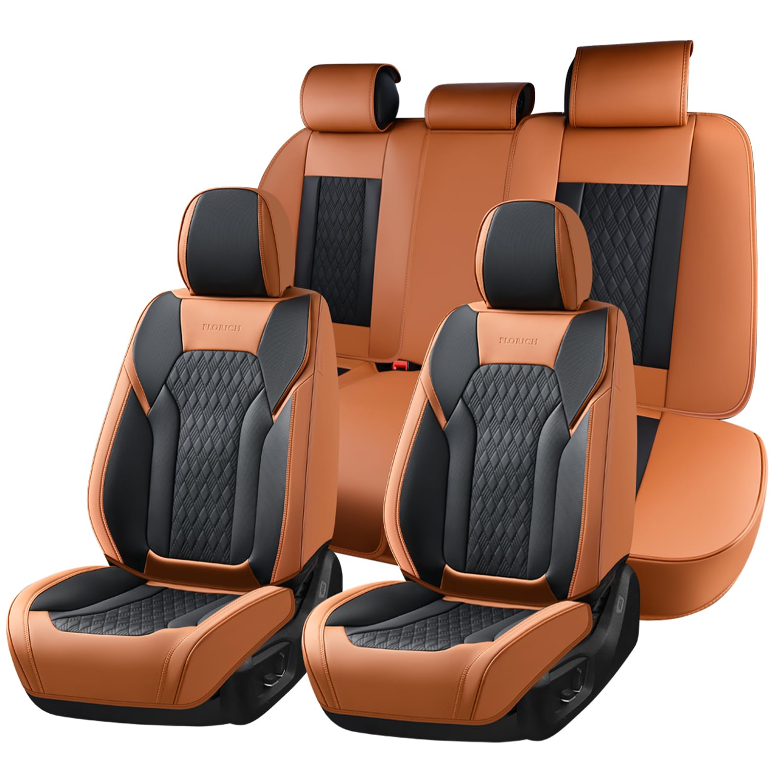 Seat Covers, Car Seat Covers Full Set, Luxury Nappa Leather Seat Covers, Breathable and Waterproof Car Seat Protector 5 Seat, Automotive Seat Covers Universal Fit for Most Cars-Brown&amp;Black