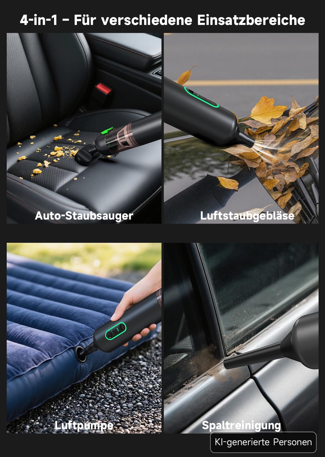 Kabelloser Handstaubsauger, Akku-Autostaubsauger mit hoher Leistung | Kabelloser Staubsauger mit HEPA-Filter, 20000Pa Starke Saugkraft, 4-in-1 Mini Staubsauger für Auto, Tierhaare, Teppich, Sofa