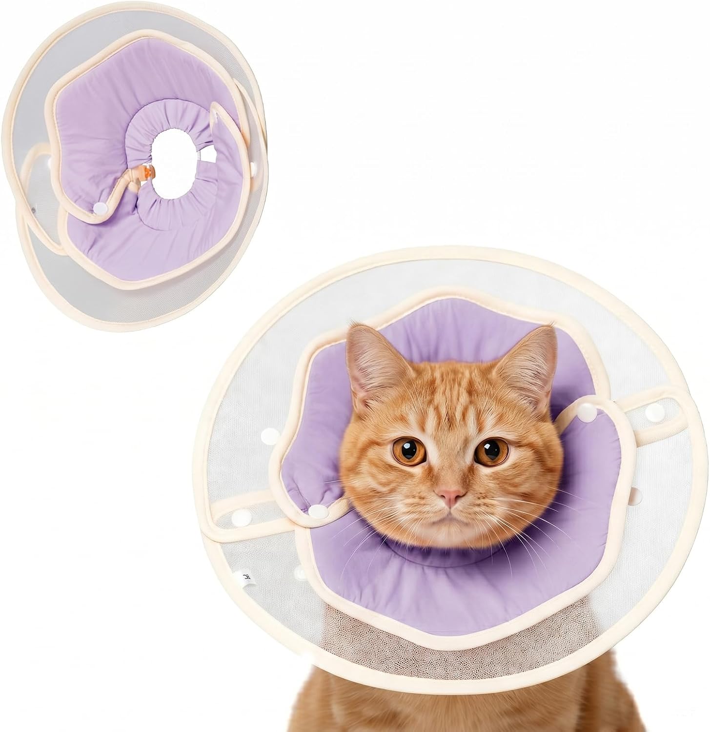 Soft Adjustable Cat Recovery Collar, Lightweight Waterproof Elizabethan Cone for Cats – Comfortable Protective Collar to Prevent Licking After Surgery, Grooming & Skin Care (Pink, L)
