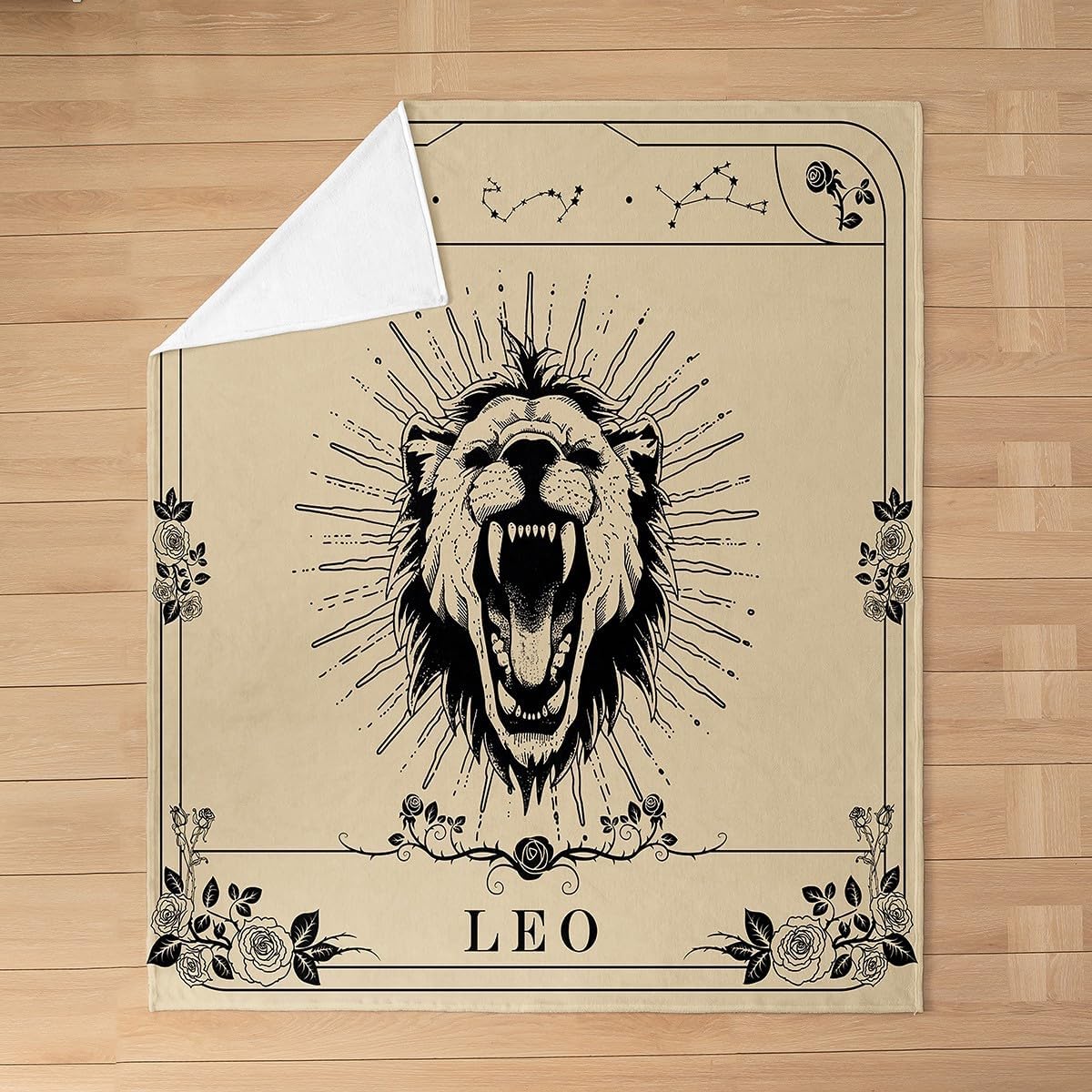 jejeloiu Zodiac Leo Fleece Throw Blanket Baby 30"x40" Horoscope Dark Academia Flannel Blanket Plush Fuzzy for Kids Boys Girls Vintage Retro for Bed Couch Chair Living Room Rose Flower