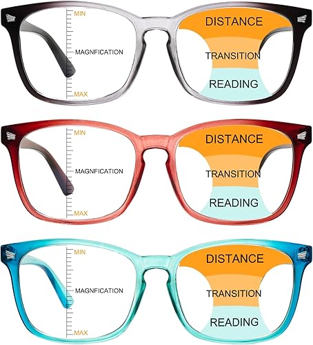 Paquete de 3 lentes de lectura progresivos multienfoque para mujeres y hombres, anti fatiga ocular, bisagras de resorte, lectores de conmutador (3