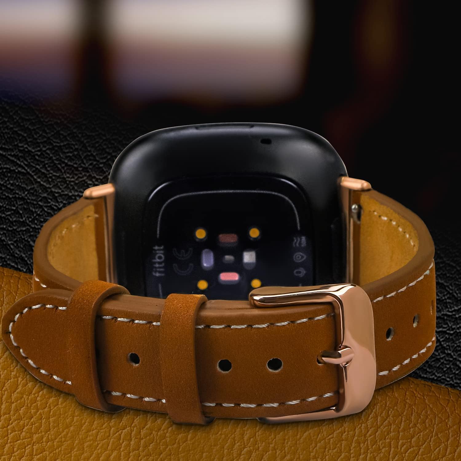 Leather Bands Compatible with Fitbit Sense 2/Sense/Versa 4/Versa 3, Replacement Genuine Leather Straps for Women Men - Image 3