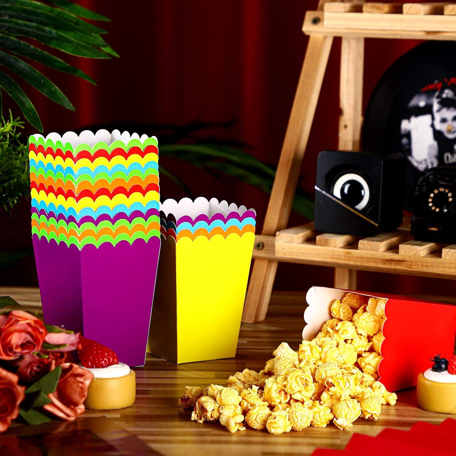 Sherr 60 Pcs Mini Popcorn Boxes Bulk Assorted Colorful Paper Popcorn Buckets Holders Containers for Party Supplies Movie Theater, Carnival and Birthday Decorations