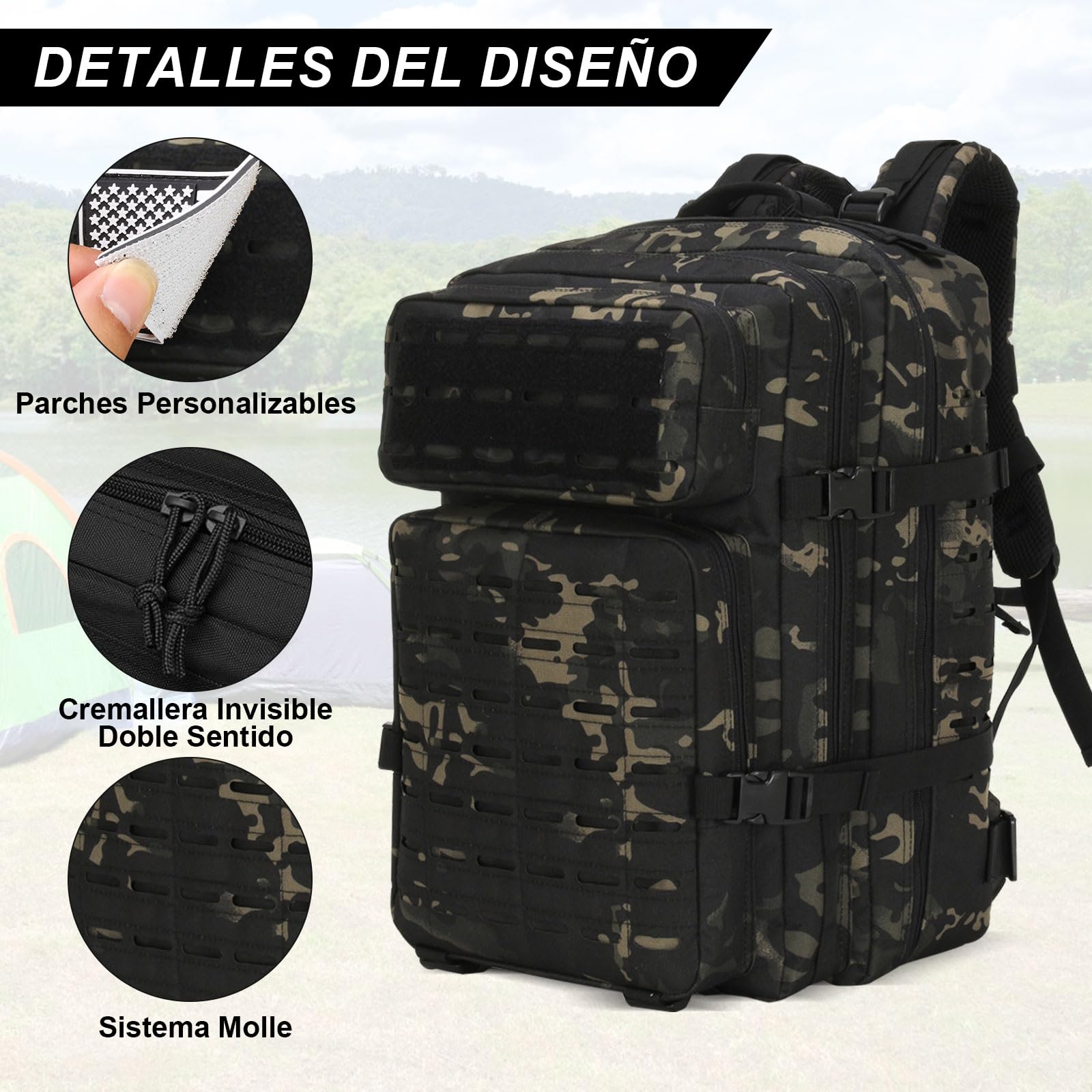 Mochila Táctica 45L Militar, Paquete de Asalto Molle de Gran Capacidad Impermeable Bolsa para Ejército, Mochilas de Marcha para Emergencias de 3 Días Caza Senderismo Acampada Actividad al Aire Libre