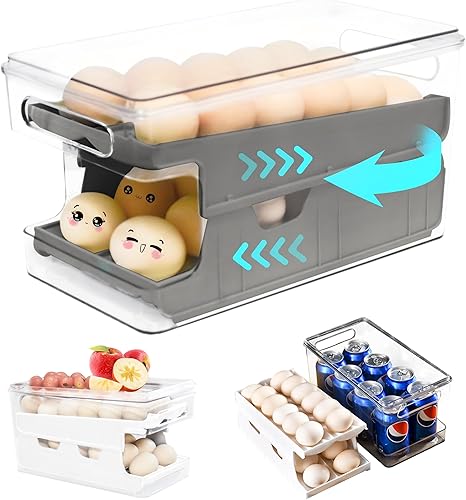 Soporte rodante para huevos para refrigerador, dispensador de huevos de 24 unidades para refrigerador, organizador automático de contenedores de