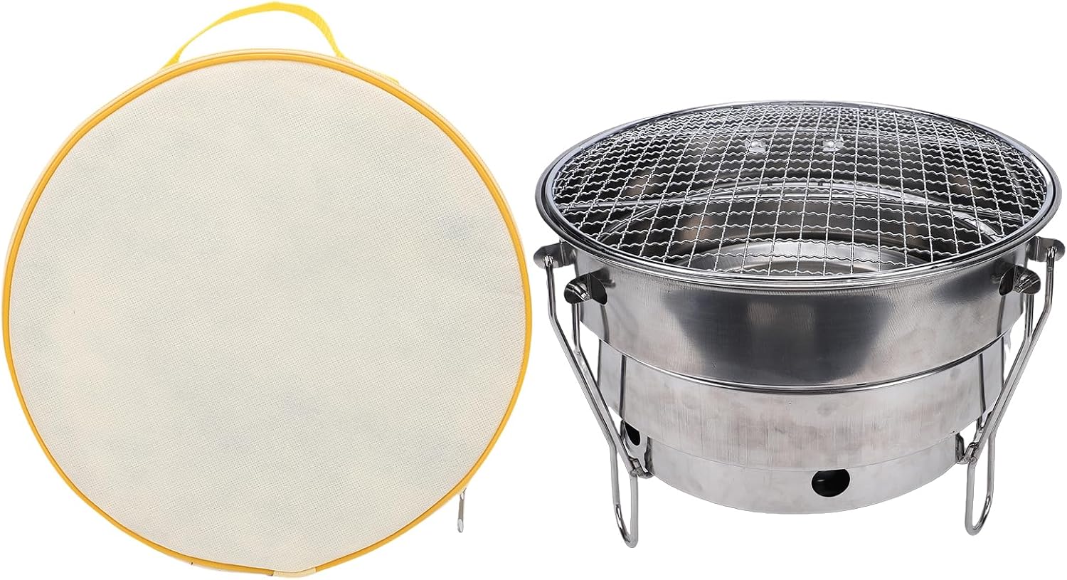 doorslay doorslay Portable Stainless Steel BBQ Grill, Collapsible Frame with Carrying Bag Recessed Charcoal Tray for Even Heat Camping Picnics Backyard (CW305 28) (CW305 28)