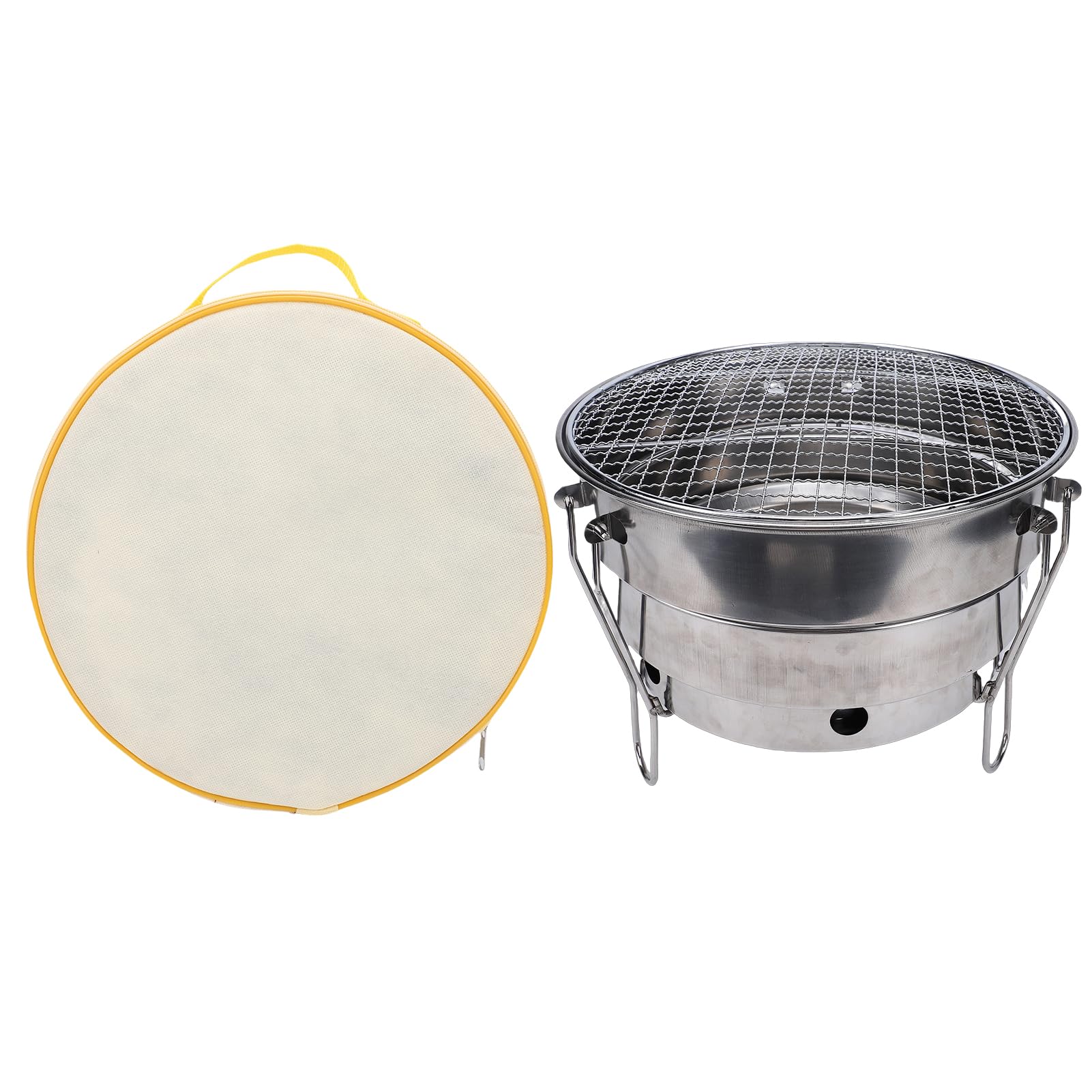 SIXRUN Griglia a Carbonella Portatile, Griglia per Barbecue Pieghevole in Acciaio Inox da 29 Cm con Vassoio per Carbonella da Incasso, Borsa Piatta per il Trasporto, per Campeggio, Picnic, Cucina in