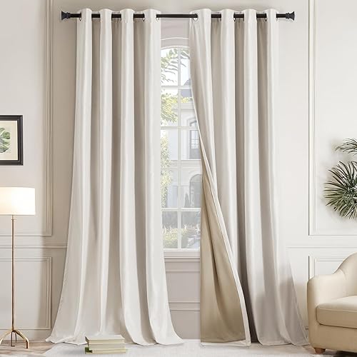 GIGIZAZA Cortinas 100% opacas de terciopelo marfil crema de 84 pulgadas de largo, 2 paneles para sala de estar, cortinas térmicas blancas con forro