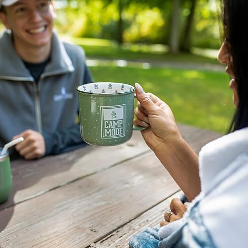 Miniatura 5 de Pavilion Gift Company - Taza de cerámica Camp Mode de 18 onzas, color verde con acabado moteado, taza de café duradera de pared gruesa estilo
