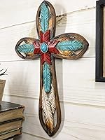 Vista 8 de Ebros Gift Colorido rústico suroeste nativo indio atrapasueños plumas de águila con roca turquesa decoración cruz pared placa 12.75 pulgadas de alto