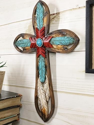 Miniatura 8 de Ebros Gift Colorido rústico suroeste nativo indio atrapasueños plumas de águila con roca turquesa decoración cruz pared placa 12.75 pulgadas de alto