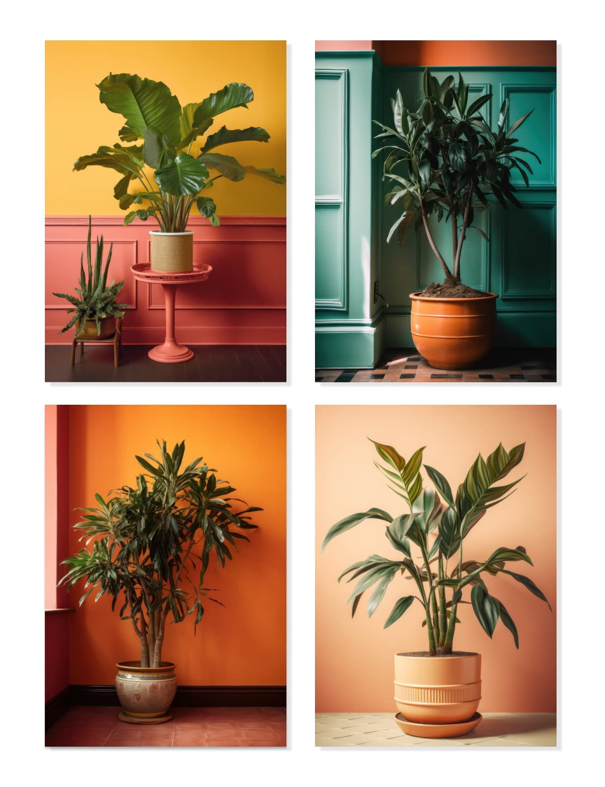 Vibrant Botanical Art Print Collection (8.5 x 11 Inch) - Set of 4 - Tropical Radiance, Moody Botanical Bliss, Vibrant Green Sanctuary, Enigmatic Botanical Escape - 120 lb Silk Cover Stock -