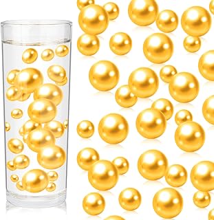 200PCS Golden Yellow Faux Pearls Beads for Centerpiece Vases, Vase Filler Faux Pearls, No Holes Filler Beads for Party Anniversary Birthday Wedding Table Decor, 10/14/20/30mm
