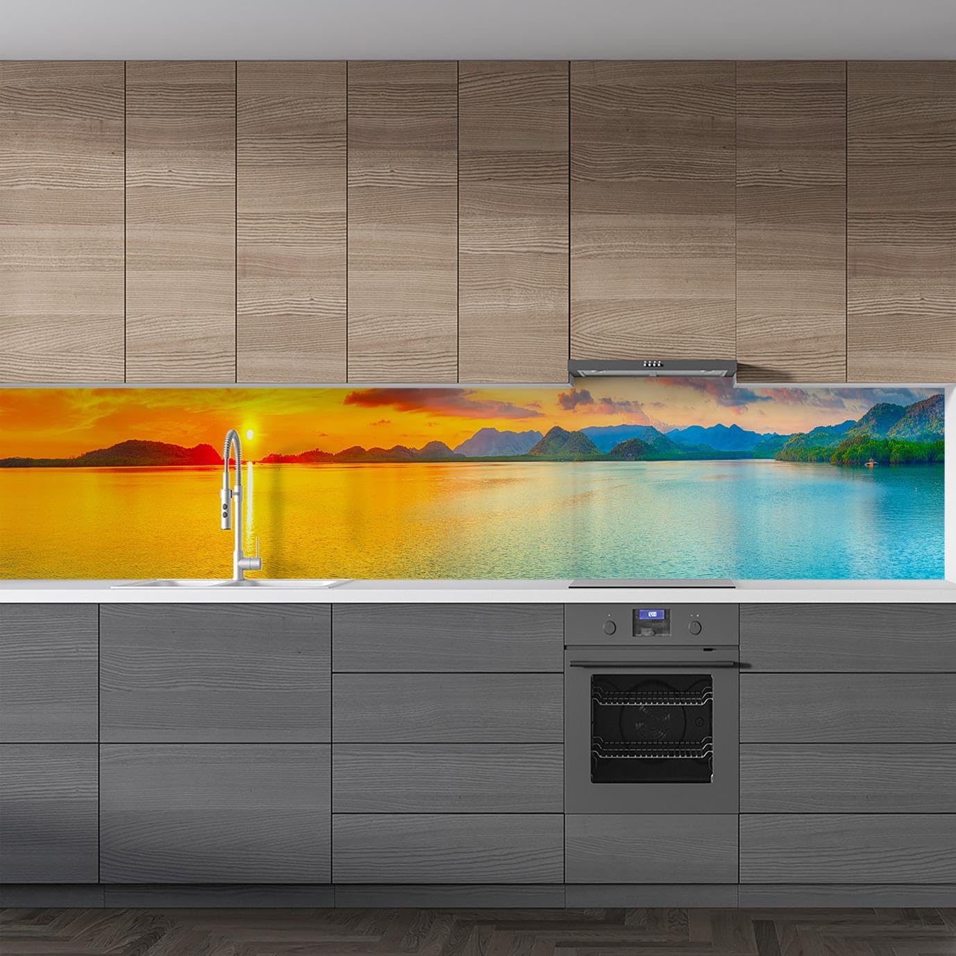 Mutfak Tezgah Arası Folyo Fayans Kaplama Folyosu Deniz Dağ 60x300 CM