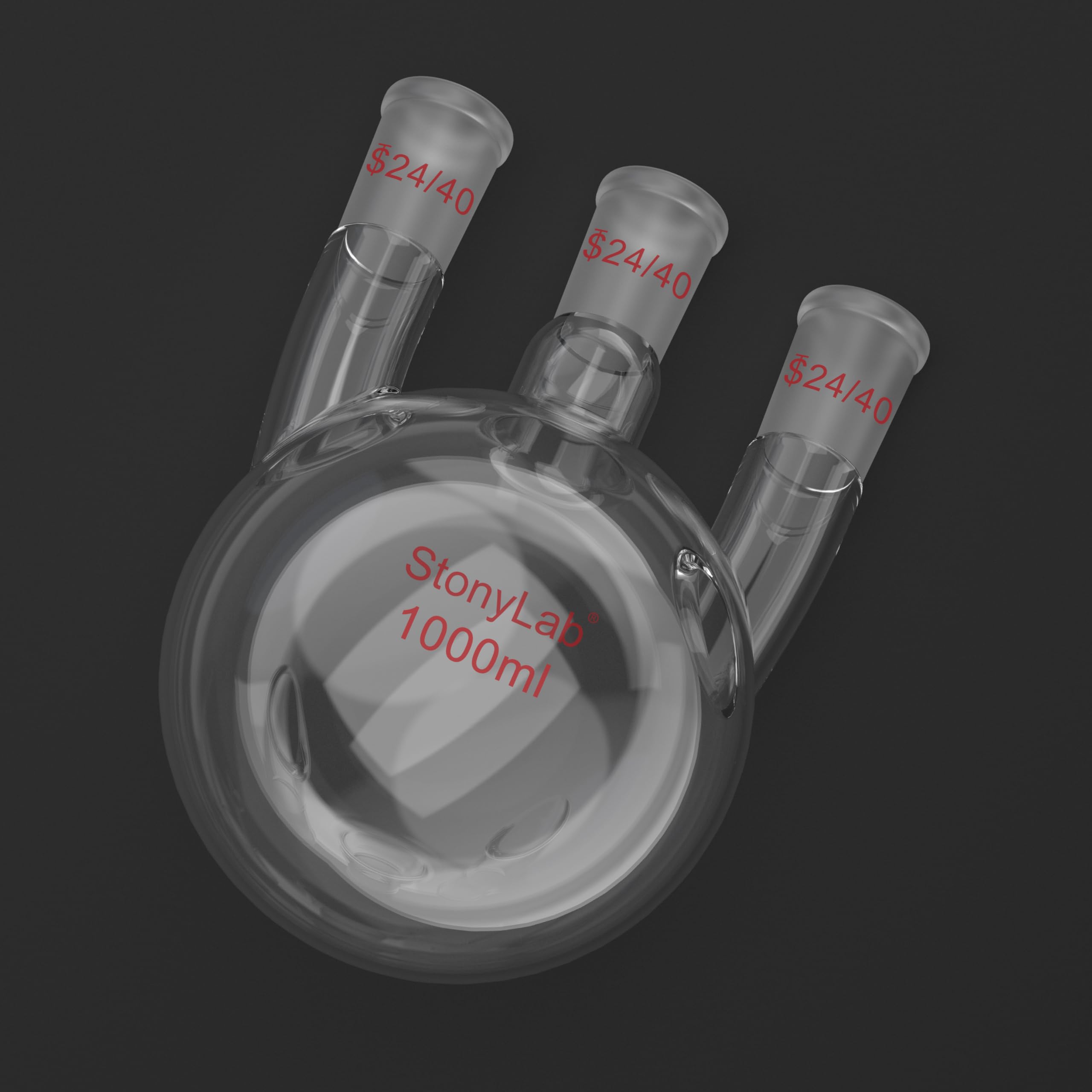 stonylab Pallone a Fondo Tondo 1000 ml con 3 Collo Dritto-24/40, Vetro Borosilicato, Ideale per Chimica, Laboratorio, Esperimenti, Distillazione e Reflusso