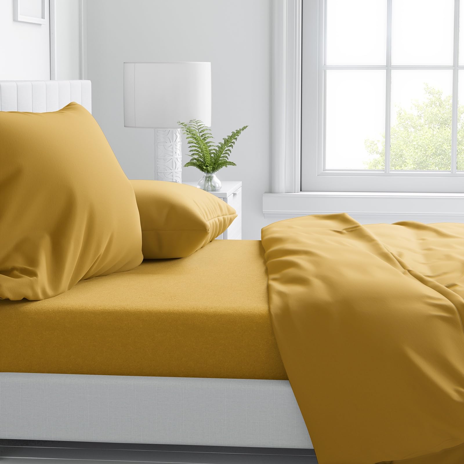Corredocasa Completo Letto Set Lenzuola in Puro Cotone 100% Matrimoniale 2 Piazze Tinta Unita Made in Italy Lenzuola sopra, Lenzuolo sotto e 2 Federe - Biancheria da Letto, (Giallo)