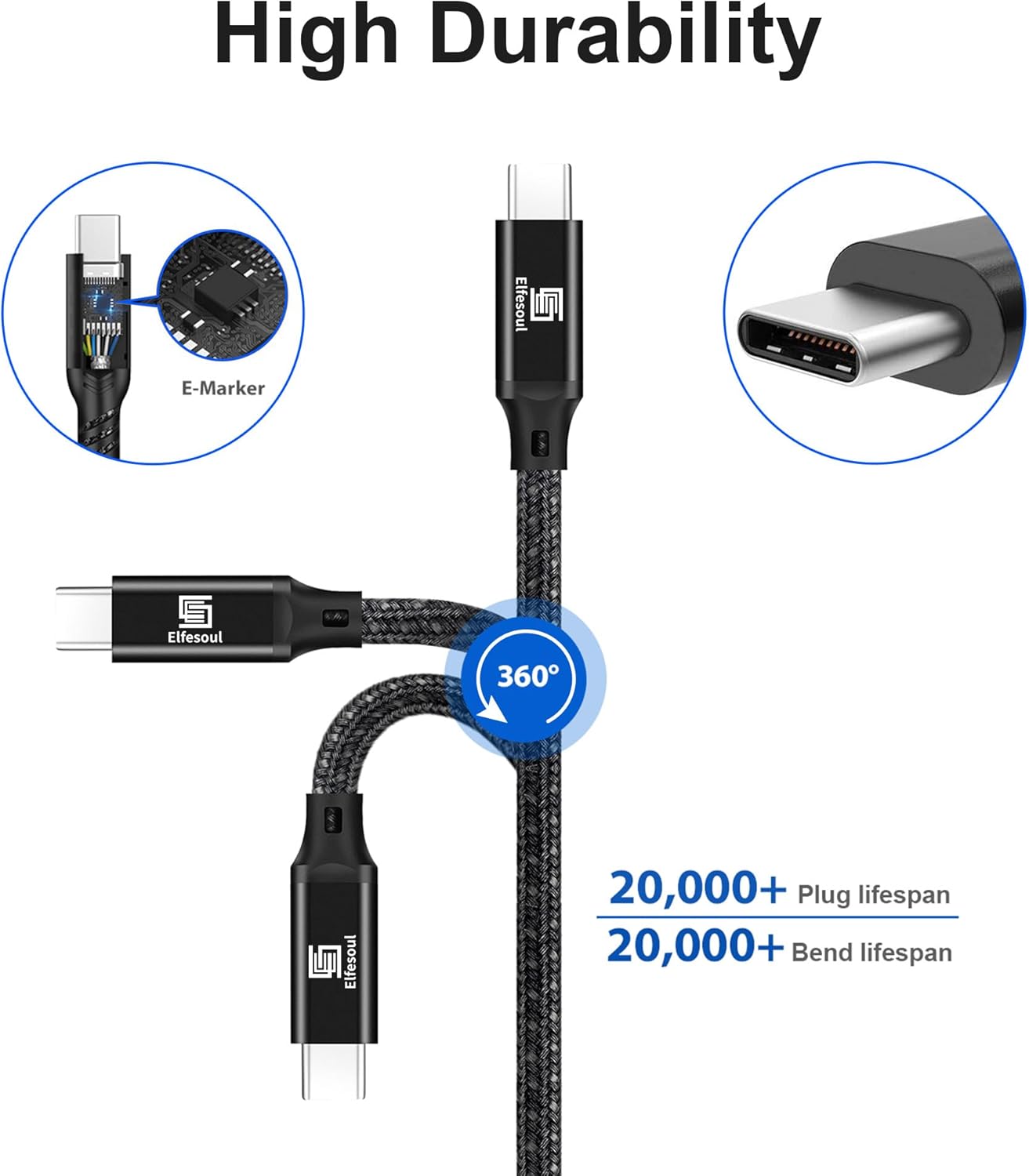 USB C to C Cable 5ft, 8K HD Display, 40 Gbps Data Transfer, 240W USB-C Charging Cable for Thunderbolt 3/4, MacBook Pro, Type-C Laptop, Hub, Docking, and More. 5ft Black image 5 of 8 B0DR34XRBZ