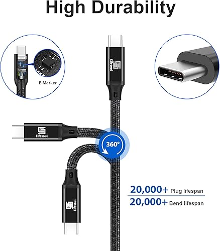 Miniatura 5 de Elfesoul Cable USB 4 cable USB C a USB C de 33 pies pantalla HD 8K transferencia de datos de 40 Gbps cable de carga USB C de 240 W para cable