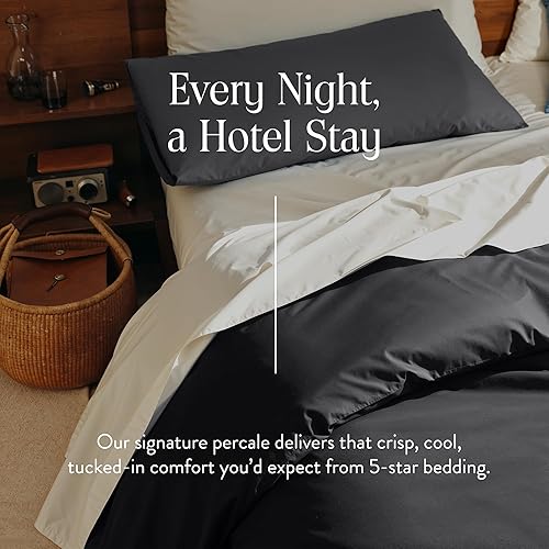 Miniatura 15 de Brooklinen Funda de edredón de percal de lujo, 100% algodón, fresca, nítida, lazos de esquina extralargos, cierre de botones, suave y transpirable