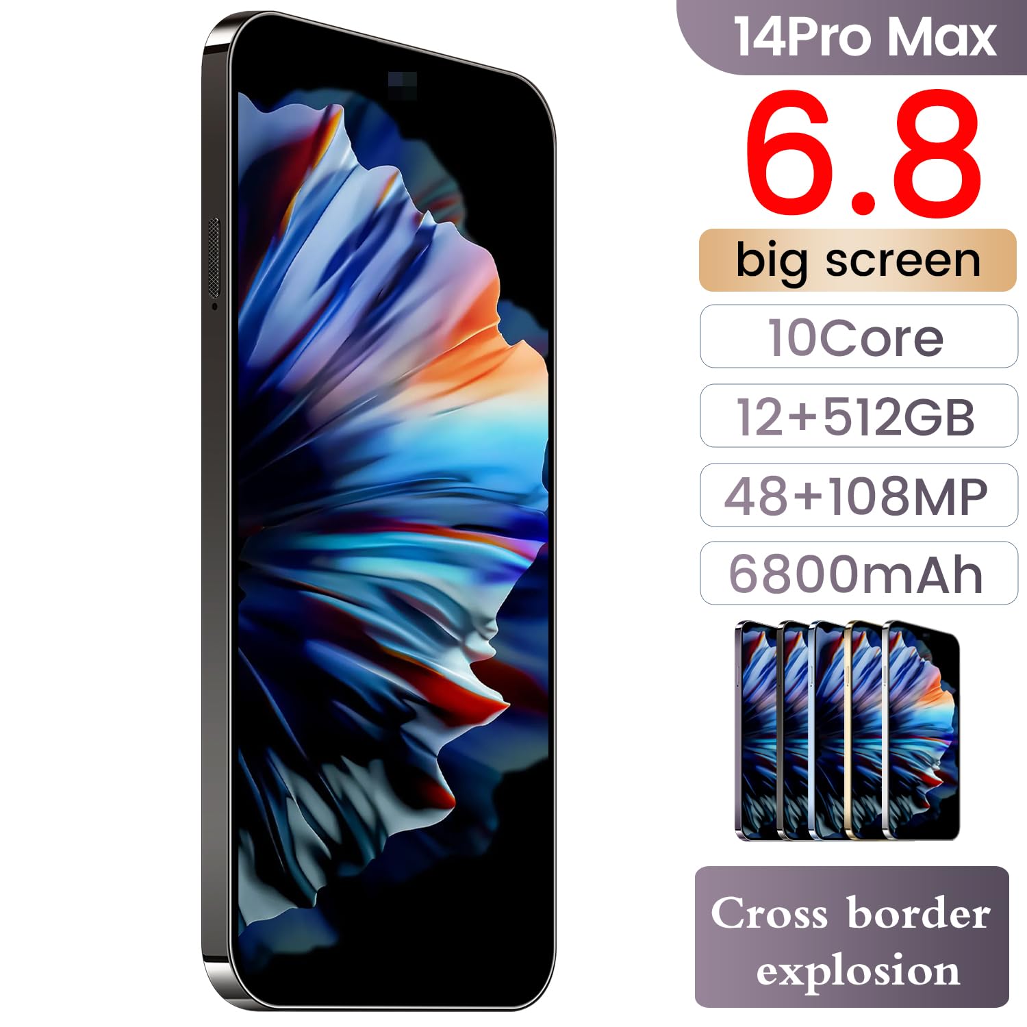 14 ProMA X Unlocked Cell Phone,Smartphone Long Battery Life 6.82" HD Screen Unlocked Phones, 6+256GB Android 13.0 with 128G Memory Card, Dual SIM/Fingerprint Lock/Face ID/GPS (Black)