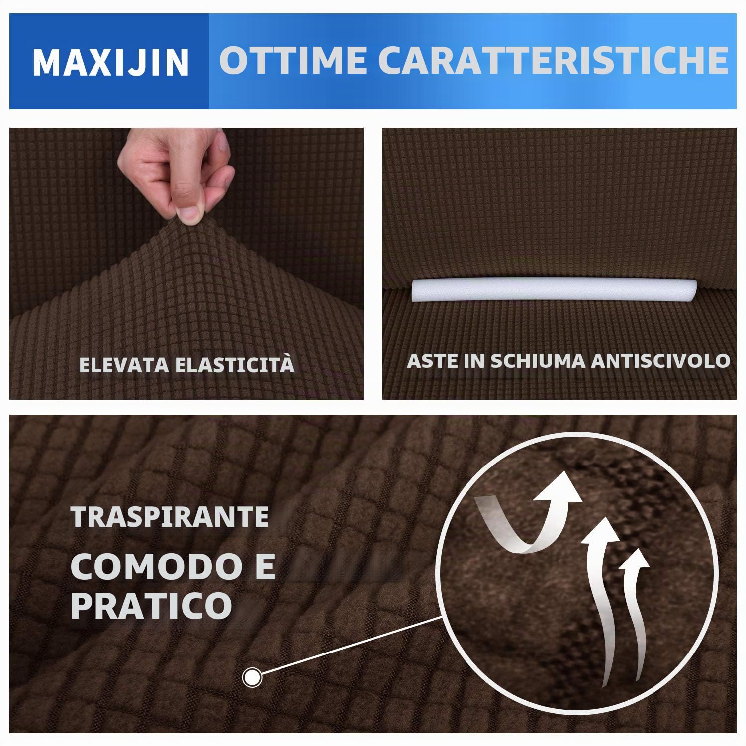 MAXIJIN Copridivano estensibile per divano a 3 posti, 1 pezzo copridivano universali soggiorno jacquard mobili protezione cani Pet Friendly Fitted Couch (3 posti, caffè)