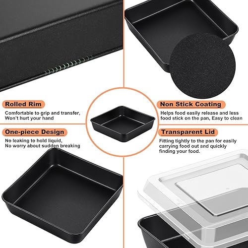 Miniatura 3 de TeamFar Molde para pasteles de 8 pulgadas, molde cuadrado para hornear pasteles y tapa de plástico con núcleo de acero inoxidable y revestimiento