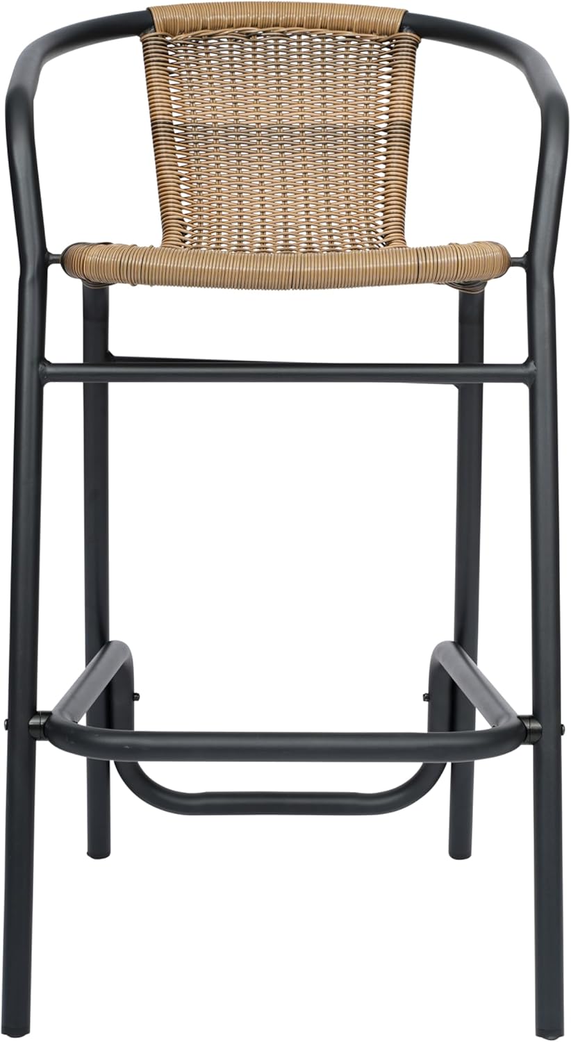 EMMA + OLIVER Rhea Set of Two Indoor/Outdoor Restaurant Style Rattan Barstools in Medium Brown